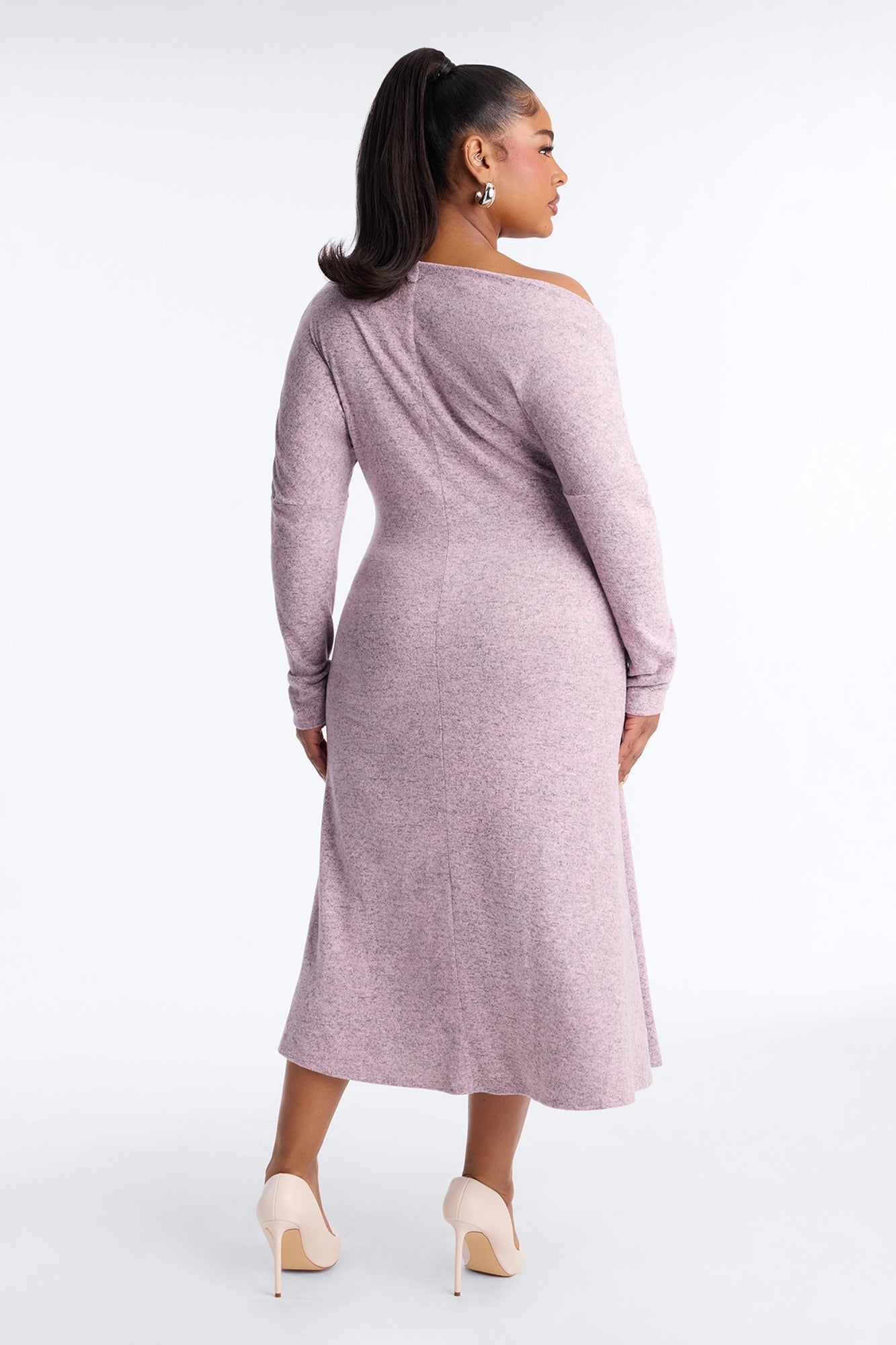 Bellina Off Shoulder Sweater Midi Dress - Pink