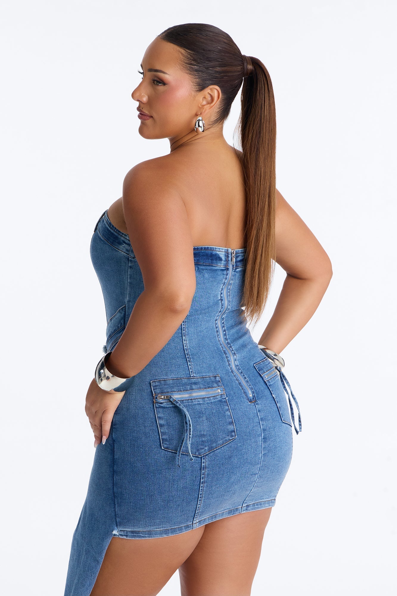 Can't Stop Me Strapless Stretch Denim Mini Dress - Denim