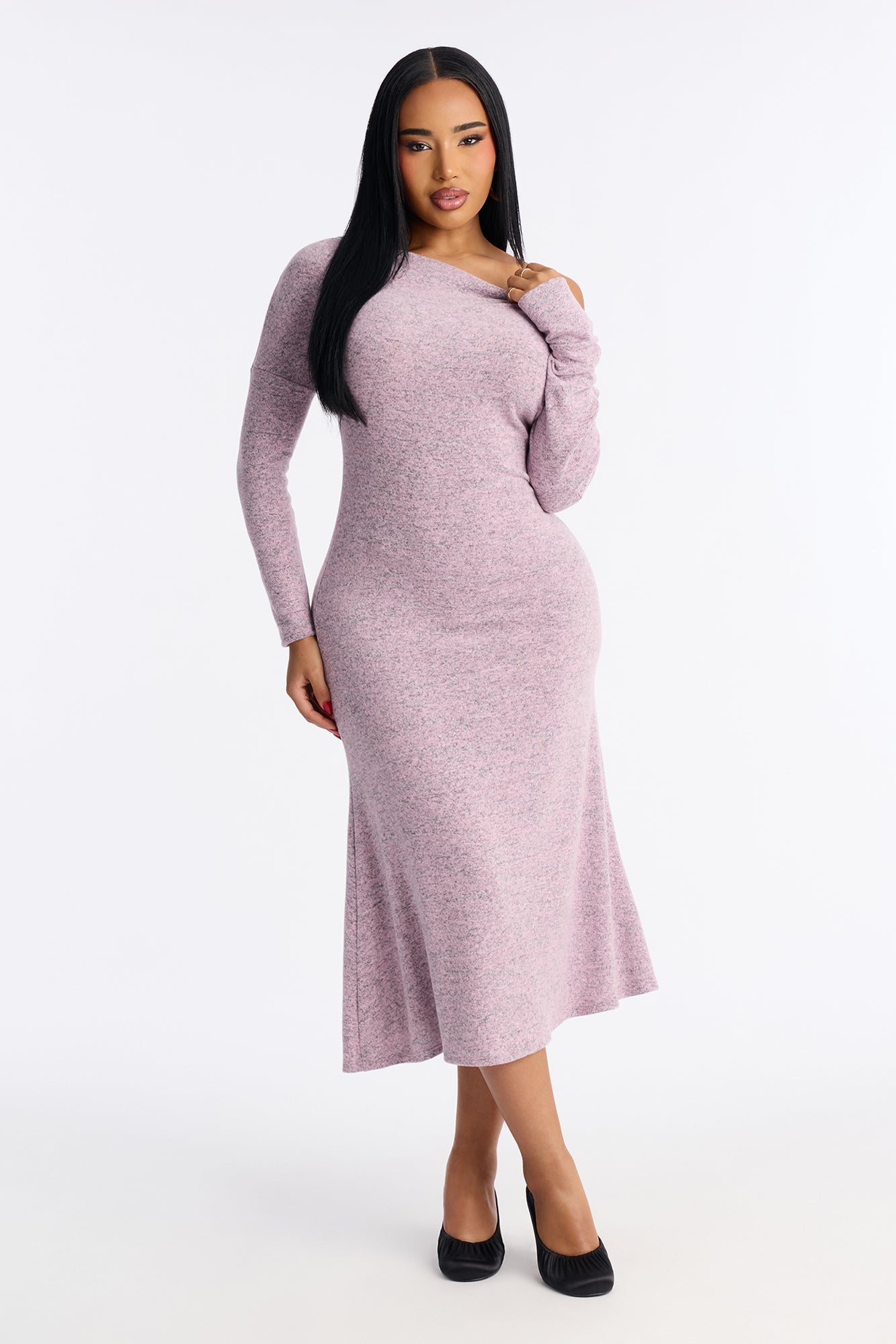Bellina Off Shoulder Sweater Midi Dress - Pink