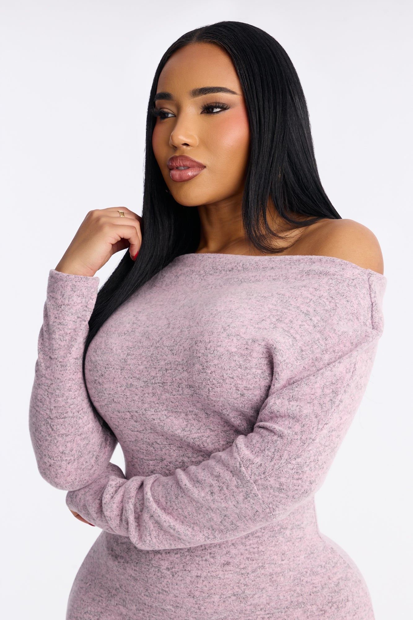 Bellina Off Shoulder Sweater Midi Dress - Pink