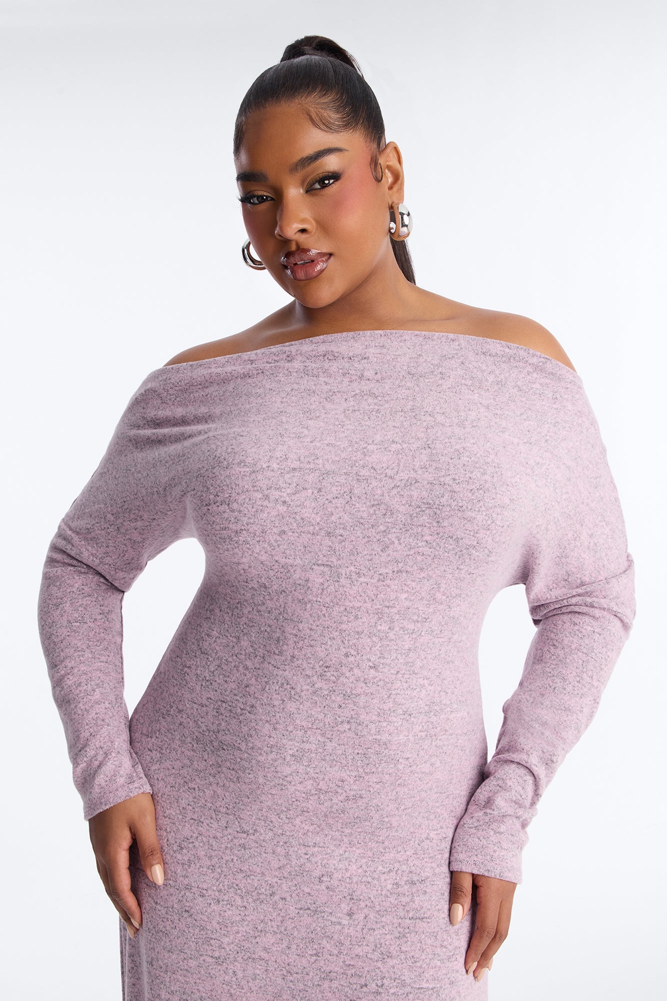 Bellina Off Shoulder Sweater Midi Dress - Pink