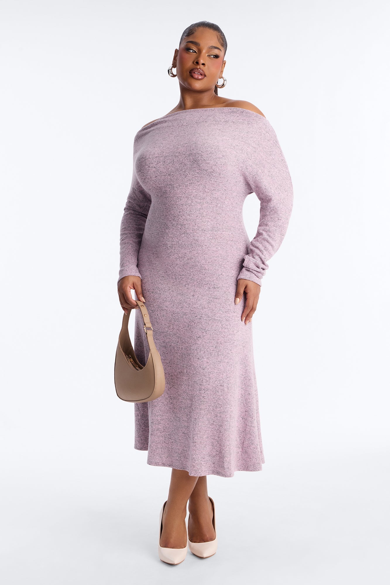 Bellina Off Shoulder Sweater Midi Dress - Pink