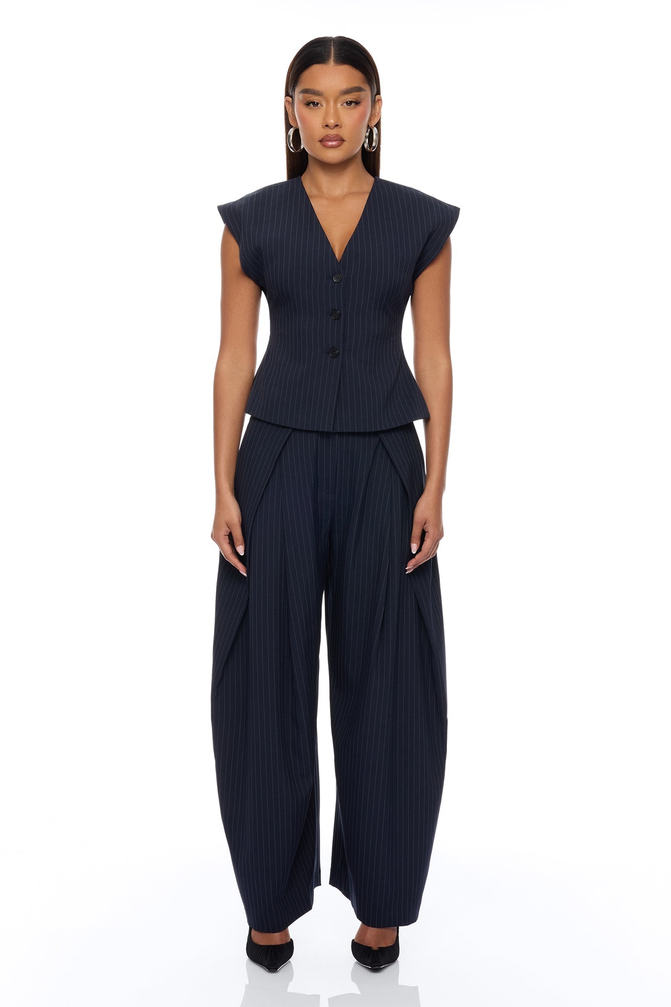 Zaya Wide Leg Pant Set - Navy/combo