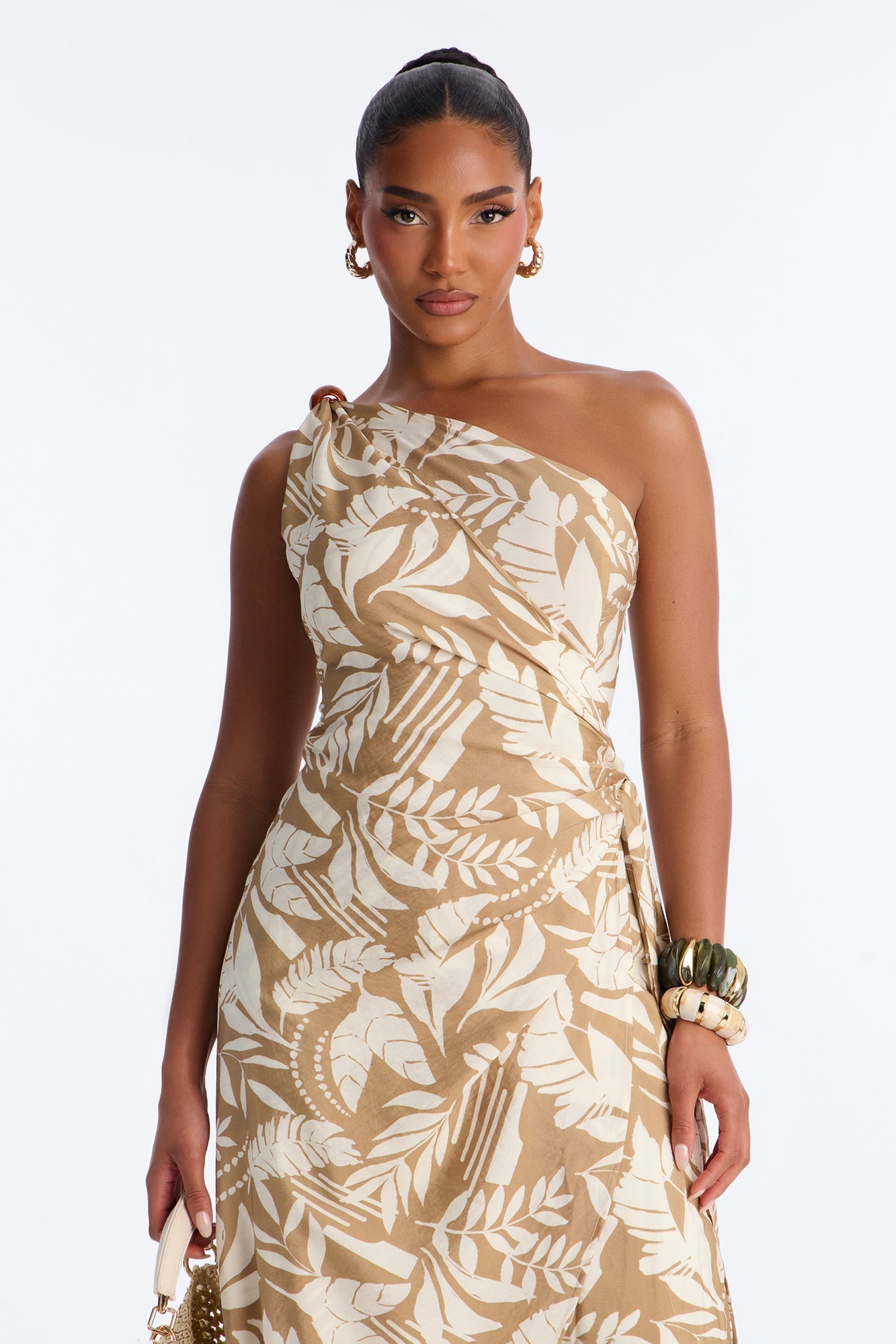 Ziana Beaded Draped Sleeveless Jumpsuit - Tan