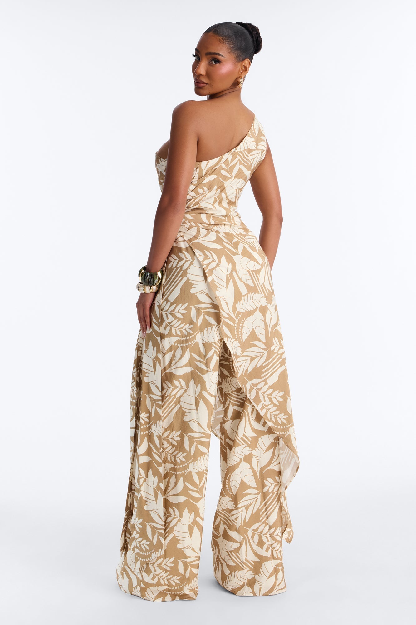 Ziana Beaded Draped Sleeveless Jumpsuit - Tan