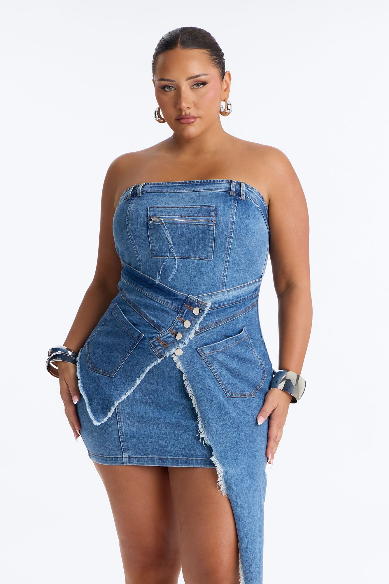 Can't Stop Me Strapless Stretch Denim Mini Dress - Denim