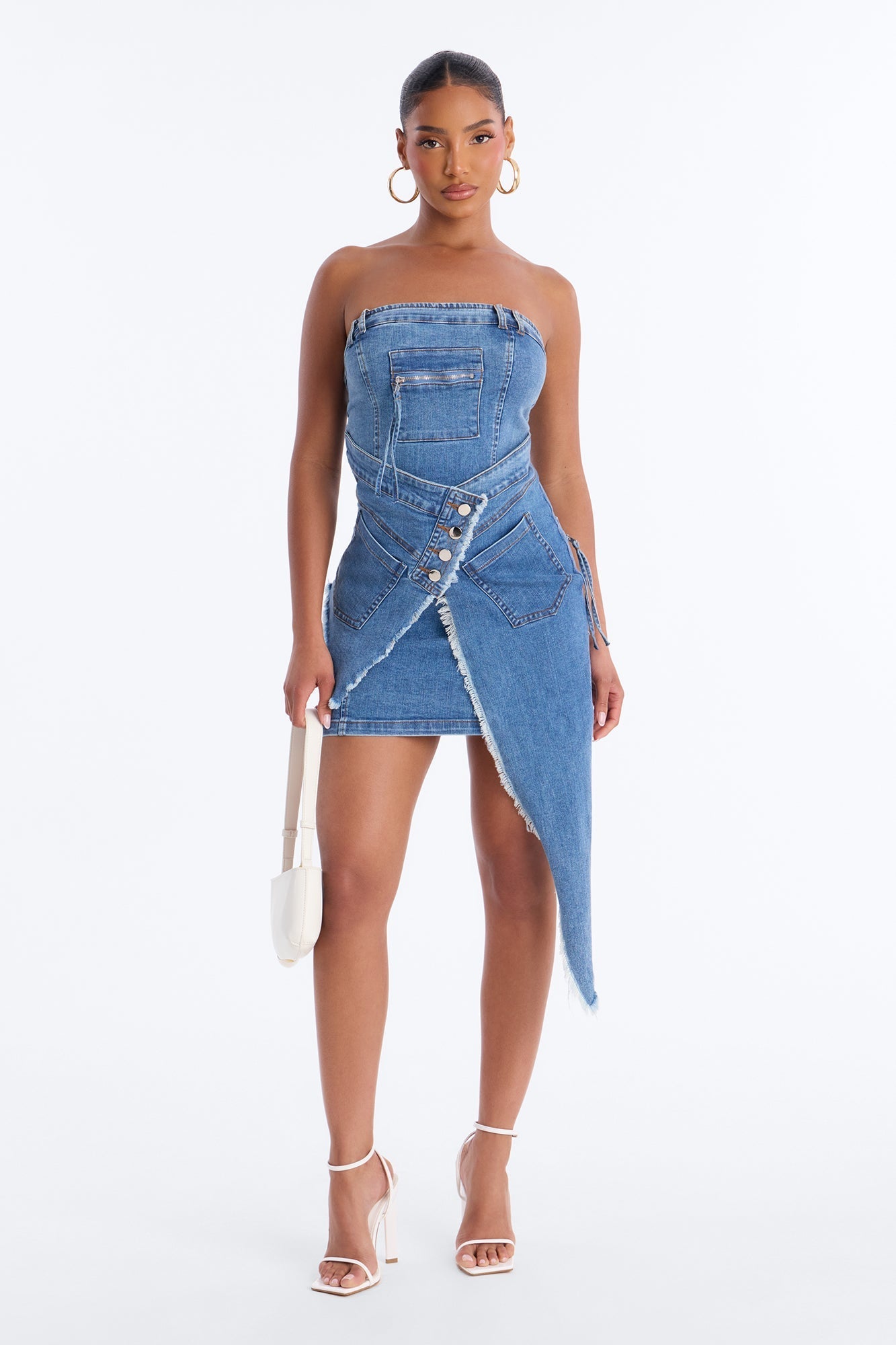 Can't Stop Me Strapless Stretch Denim Mini Dress - Denim
