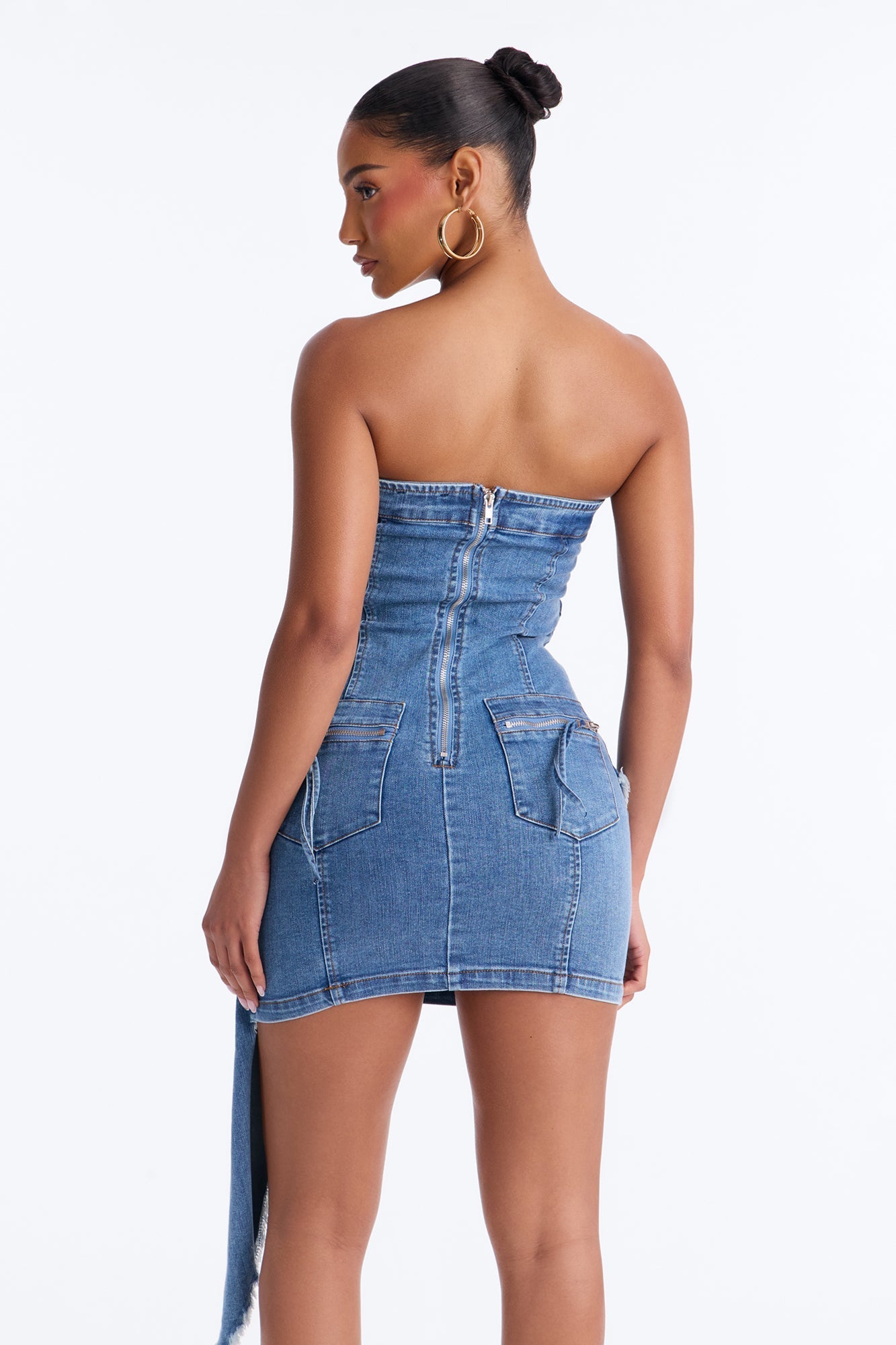 Can't Stop Me Strapless Stretch Denim Mini Dress - Denim