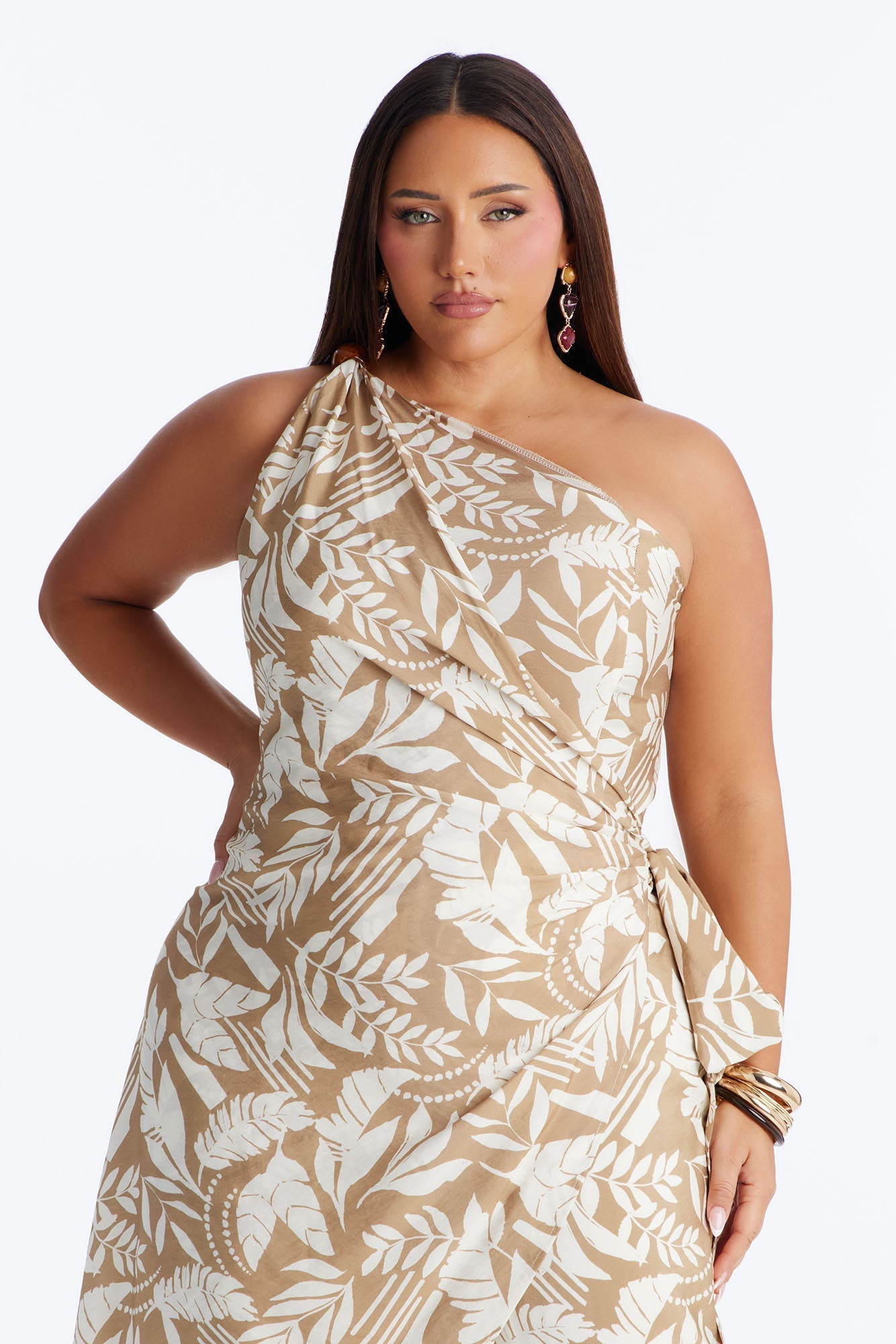 Ziana Beaded Draped Sleeveless Jumpsuit - Tan