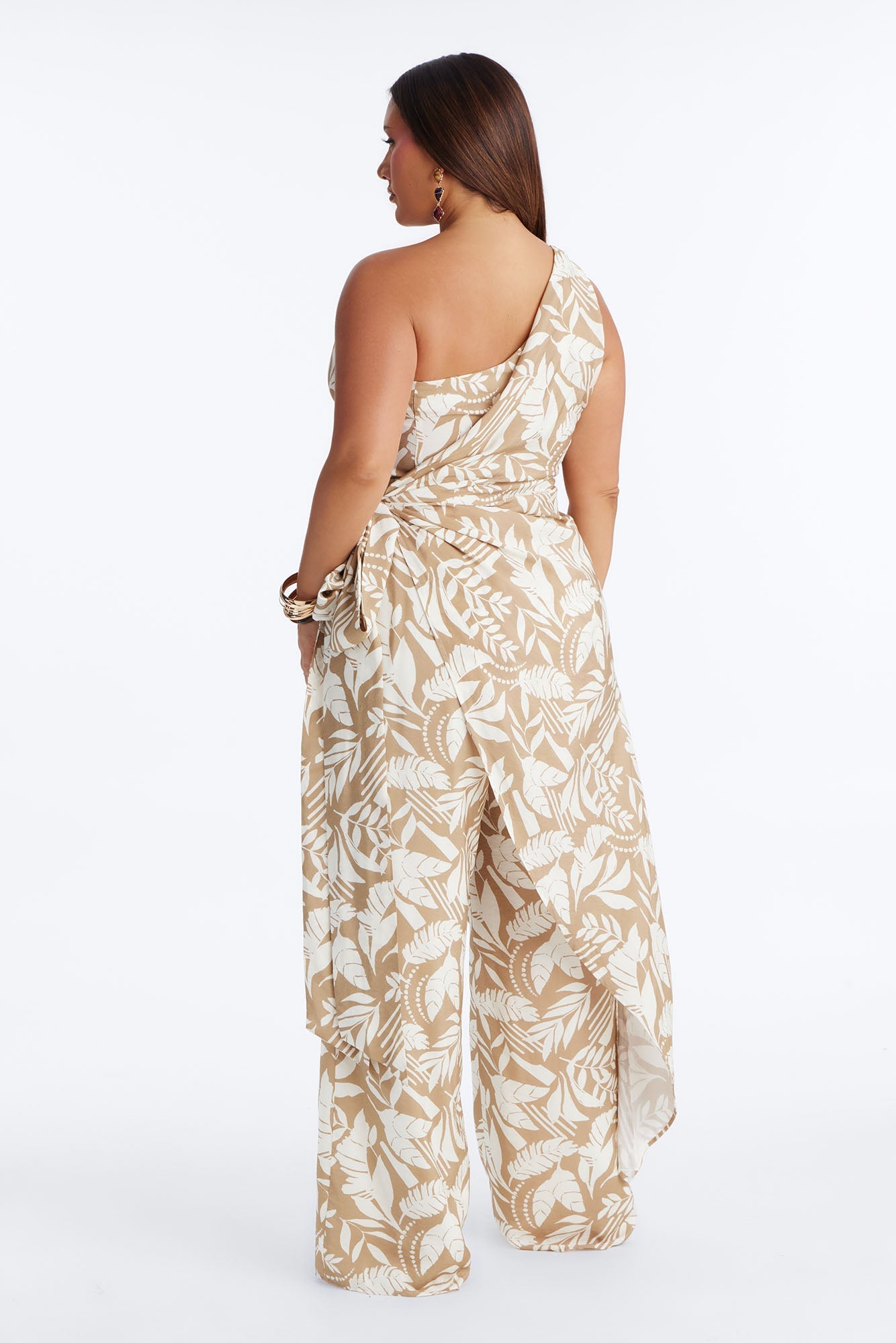 Ziana Beaded Draped Sleeveless Jumpsuit - Tan