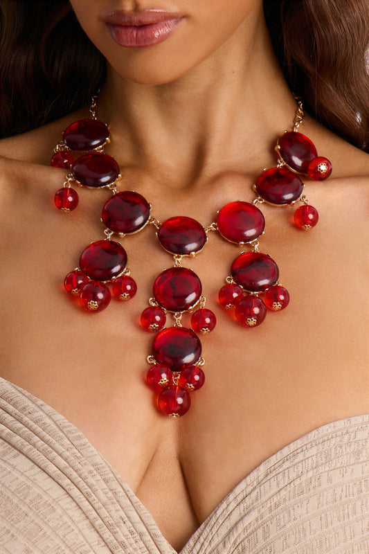 Zamaria Jeweled Layered Necklace - Gold/Red
