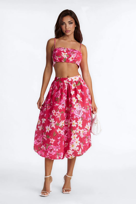 Yvete Floral Linen Bandeau Top - Pink/combo