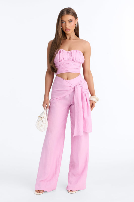 Zariah Strapless Linen Wrap Pant Set - Lilac