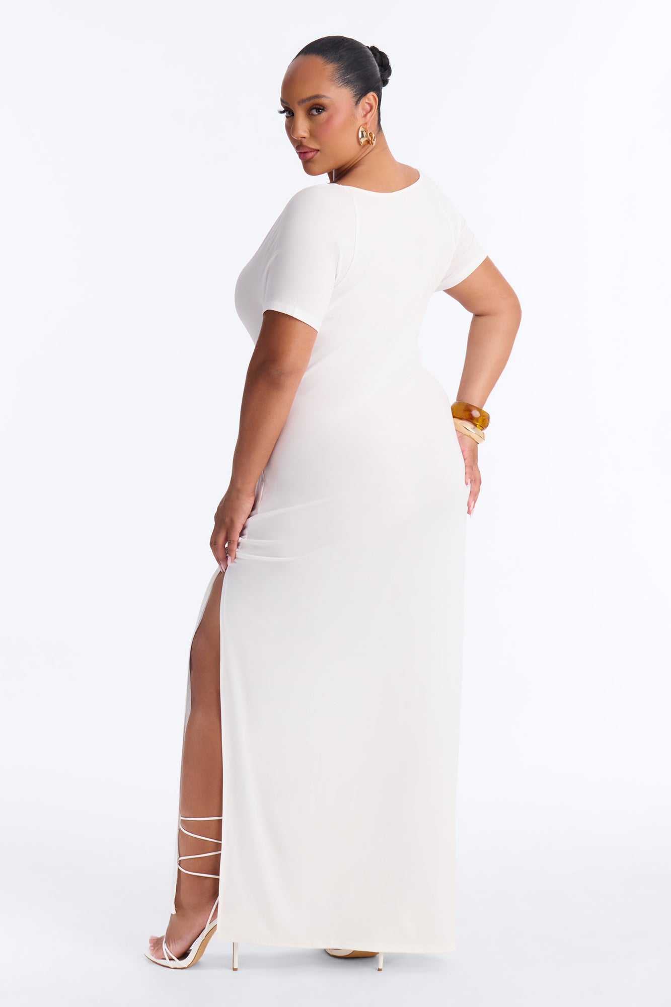 Angelica Beaded Cowl Neck Maxi Dress - White
