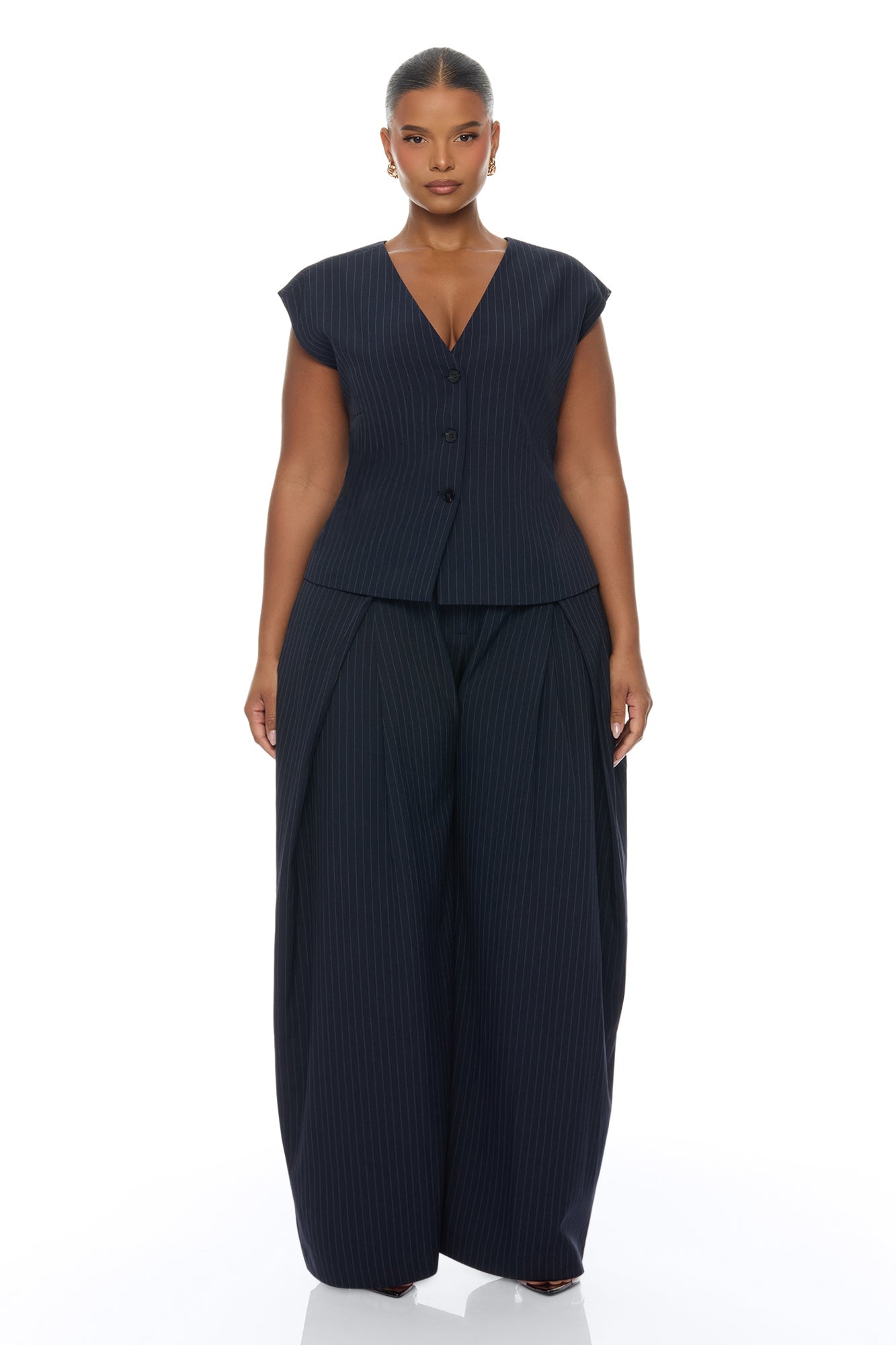 Zaya Wide Leg Pant Set - Navy/combo